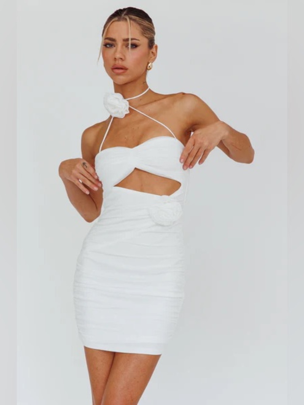 NWT Selfie Leslie Calia Rose Ruched Mini Dress